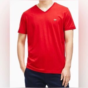 Lacoste red pima cotton v neck t shirt sz XXL/7